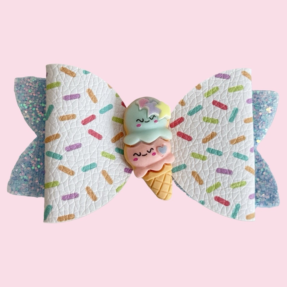 KLASS Ice Cream Hair Bow Clip 3.5" Glitter Sparkly Confetti Sprinkle Birthday
